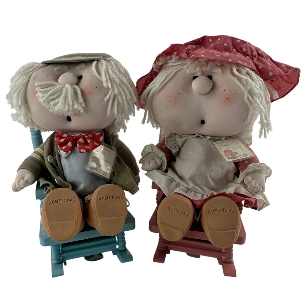 Bumpkins Rocking Chair Dolls Red Blue Granny Gramps Vintage 1984 Fabrizio